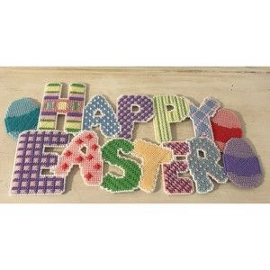 Happy Easter Sign Plastic Yarn Art Colorful Details With Eggs Wall Art 20X 10”